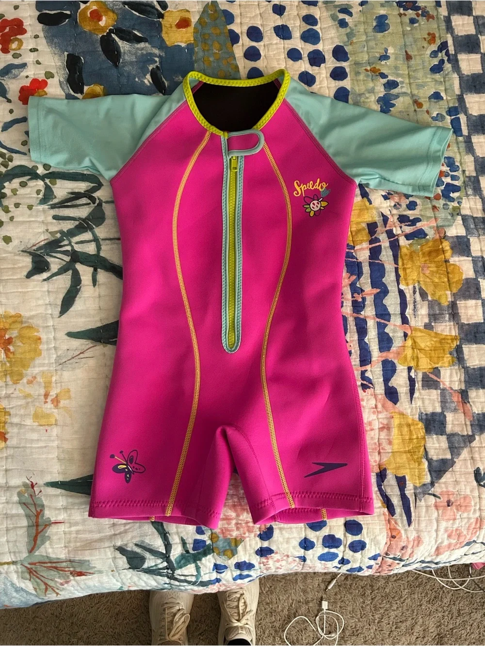 Speedo Kids' Pink & Mint Short Sleeve Thermal Swim Suit